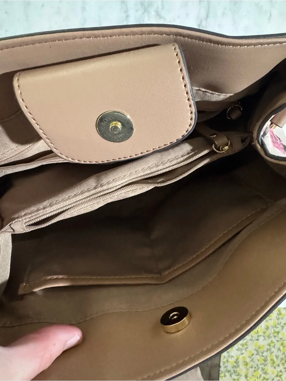 Floral Feminine Cute Beige Top-Handle Women's Vegan Leather Neutral Handbag